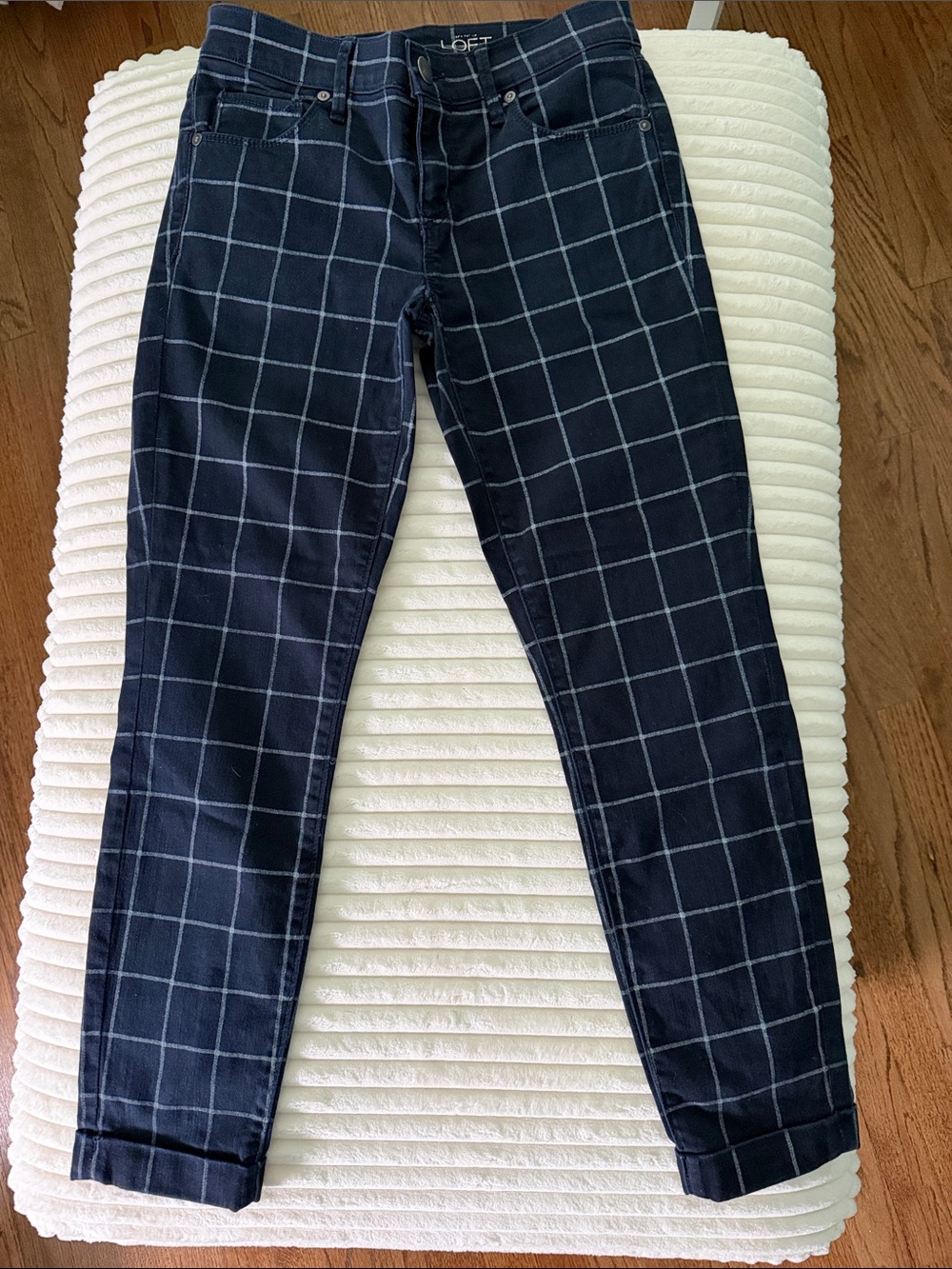 LOFT Navy Windowpane Skinny Pants